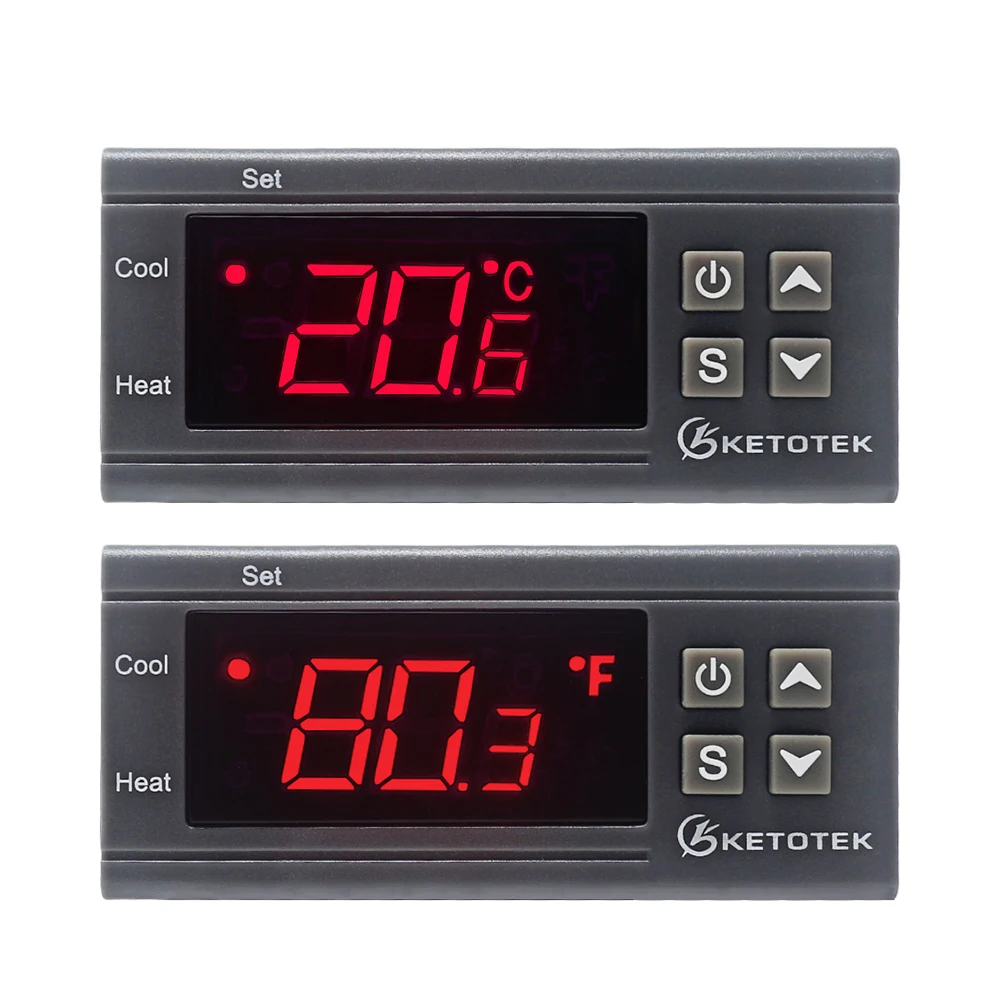 KT1000 12V 24V 220V Digital Temperature Controller 10A C/F Two Relay