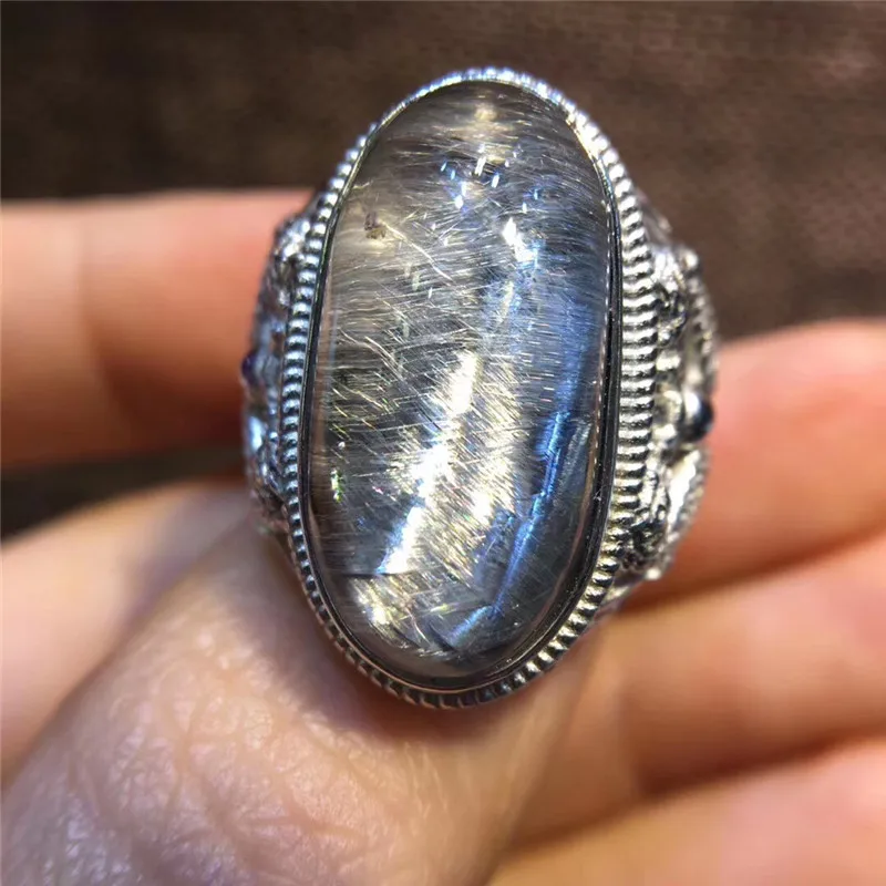 Natural Brookite Platinum Silver Rutilated Quartz Ring  (1)