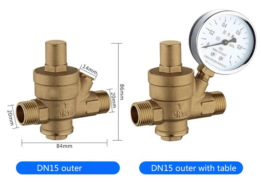 DN15 Регулируемый латунный редукционный регулятор давления воды клапан внутренняя и внешняя резьба PN 1,6 и манометр
