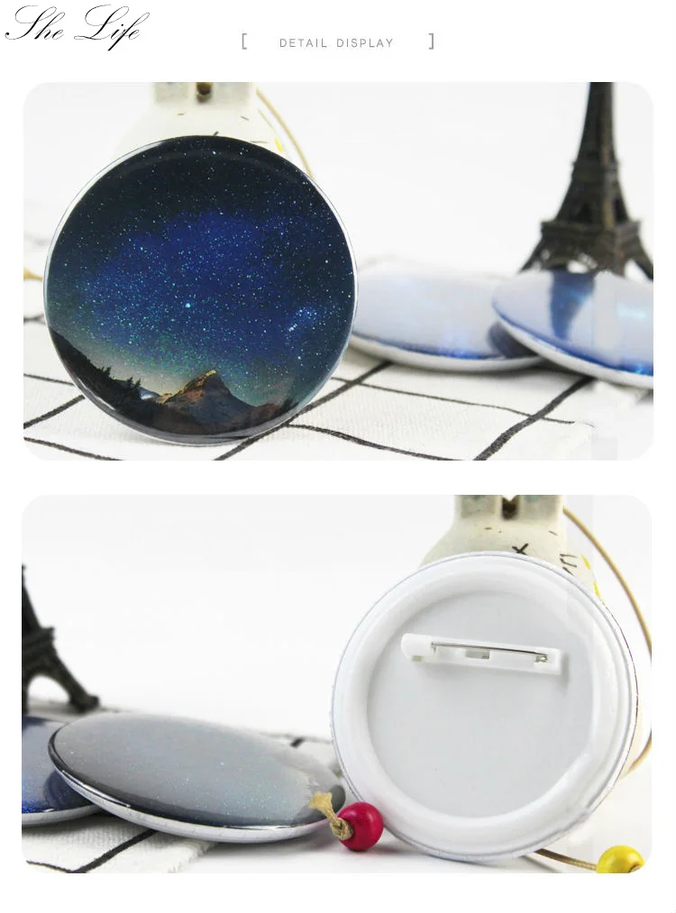 Romantic Round Shape Starry Night Sky Badge Backpack Clothing Hat Bag Fashion Accessory