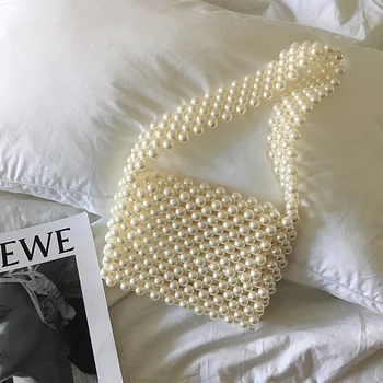 

Pearls Bag Acrylic Beaded Totes Bag Women Party Retro Vintage Handbag New Luxury Brand White Clutch Wholesale Drop Shipping