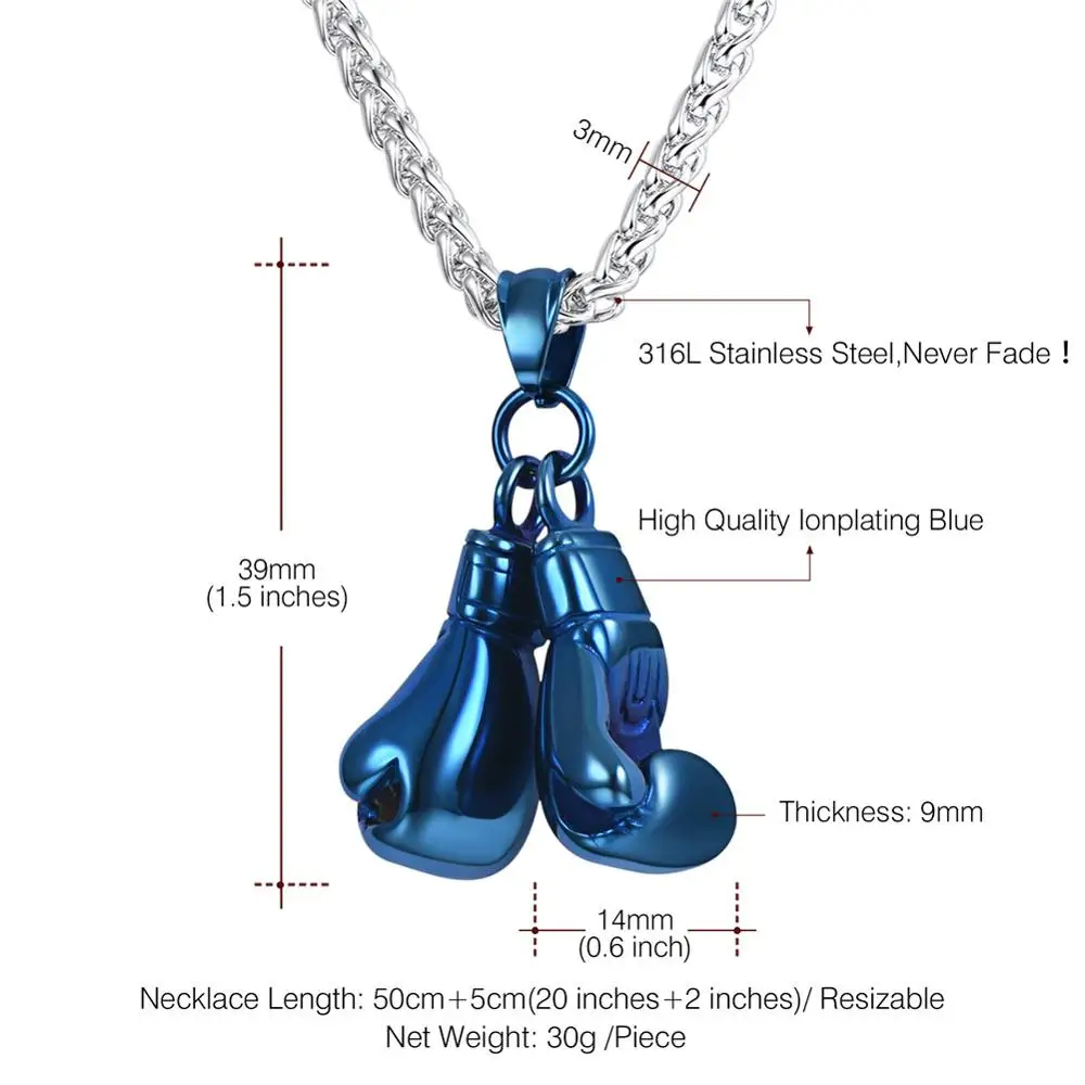 Kpop Necklace Men Sport Jewelry Boxer Gift Stainless Steel Gold Color Boxing Gloves Pendant Necklace P2171 - Окраска металла: Blue Plated