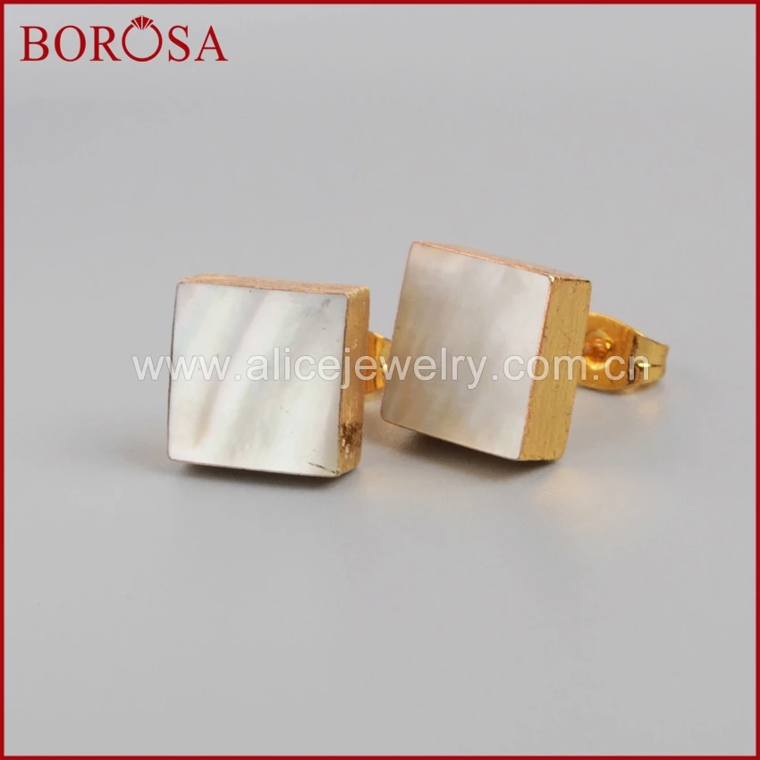 

BOROSA Clearance Sale 10Pairs Square Gold Color Natural White Shell Stud Earrings Stylish Jewelry Earring for Women Girls G0898