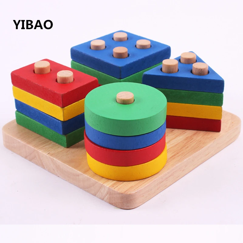 Wooden Geometry Stacking Colorful Wooden Blocks Children's Early Education Montessori Teaching