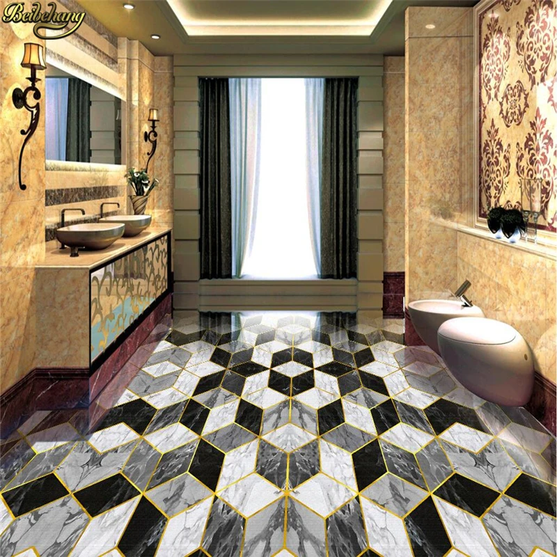 beibehang Custom Photo Wallpaper 3D Self Adhesive PVC Floor Hotel Hall
Art Tile Parquet Stones Toilet 3d Flooring Wall paper