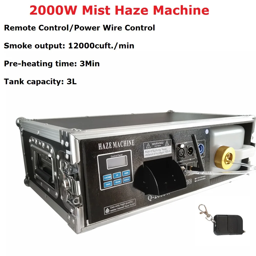 

New Heating System 2000W Stage Mist Haze Machine Remote / DMX Control Flight Case Package Stage Lighting Effect Hazer Machine Dj