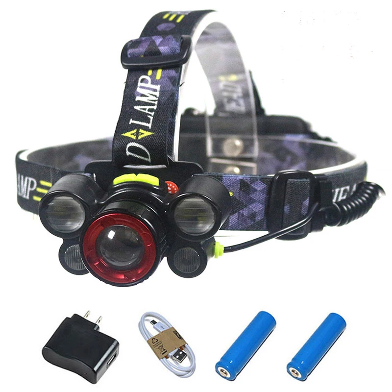 

20000LM XM-T6 High Power Headlight Glare Waterproof 15 LED Headlamp Zoom Head Lamp Red White light Hunting lantern 18650 Battery