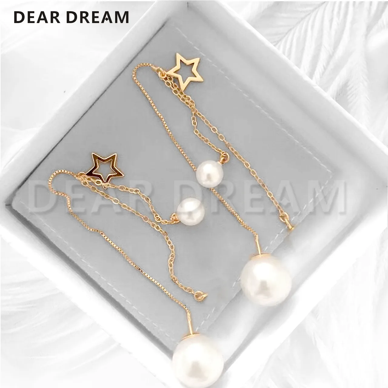 

Fashion Luxury Metal Star Pearl Chain Tassel Earrings For Women OL Style Sweet Dangle Brincos Party Jewelry Gift Wholesale