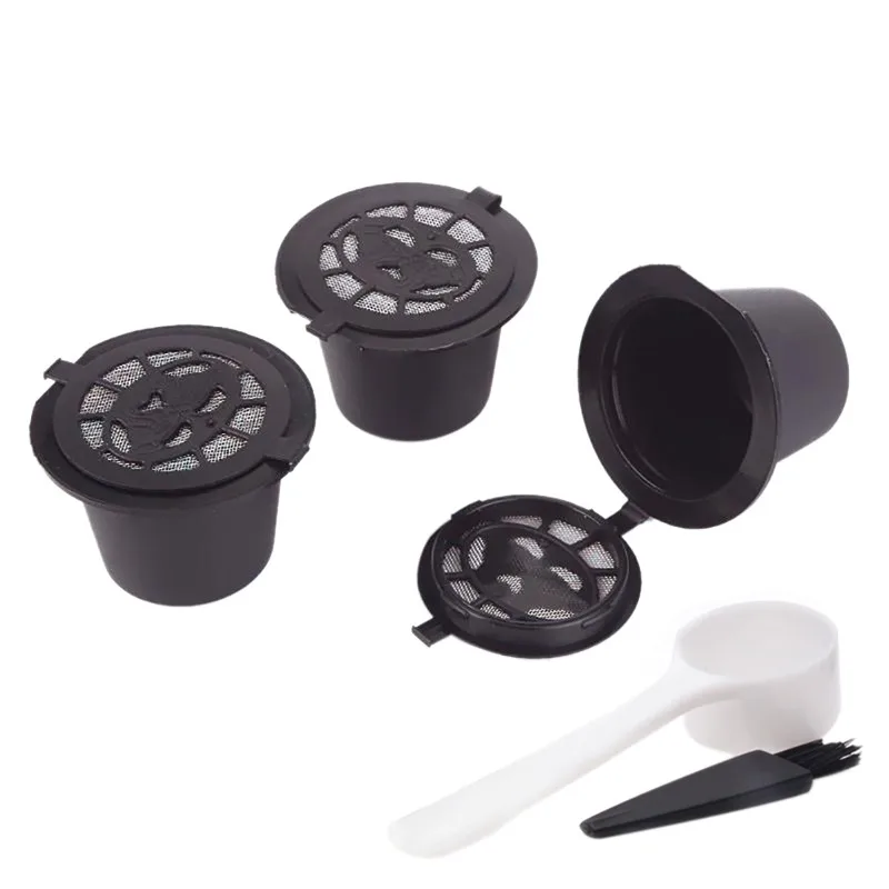 Drop Shipping 3pcs Coffee Filter Reusable Refillable Coffee Capsule Eco-friendly Filters For Nespresso With Spoon And Brush 20ML