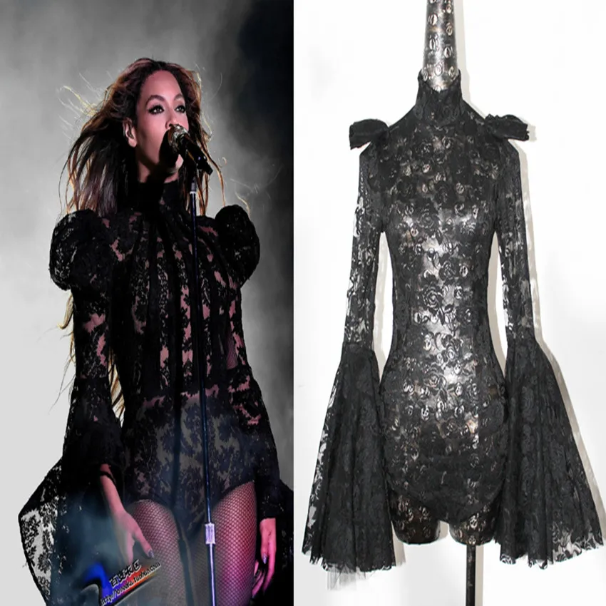 Женский костюм для танцев DS певица Beyonce Кружевной Костюм выступлений вечернее