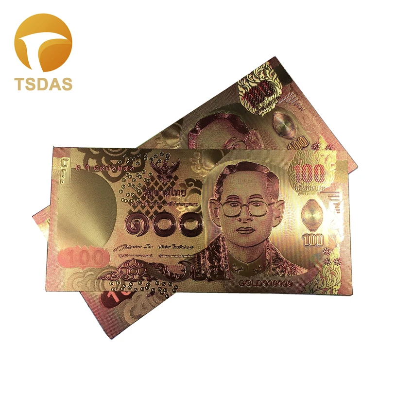

Thailand Colorful 24K Gold Banknote Gold Plated 100 Baht, Colorful Gold Bank Note Bills For Business Gift 10pcs/lot