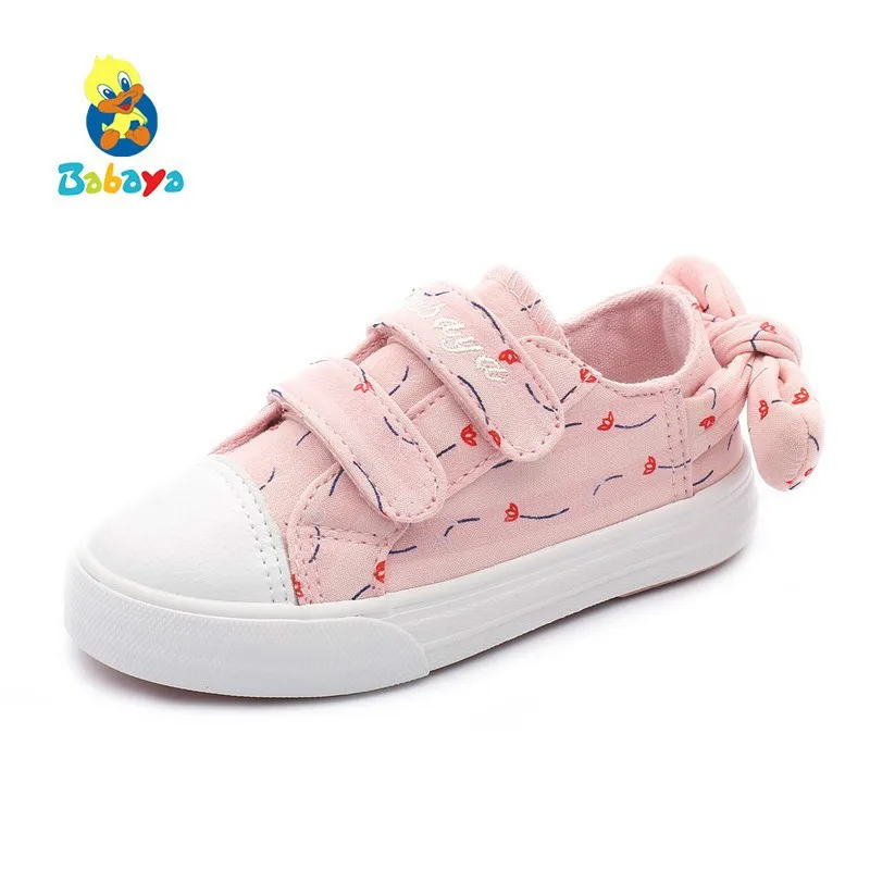 

2018 Autumn New Children Canvas Shoes For Girls Casual Shoes Bow-knot Single Lovely Girl Princess Shoes Spring