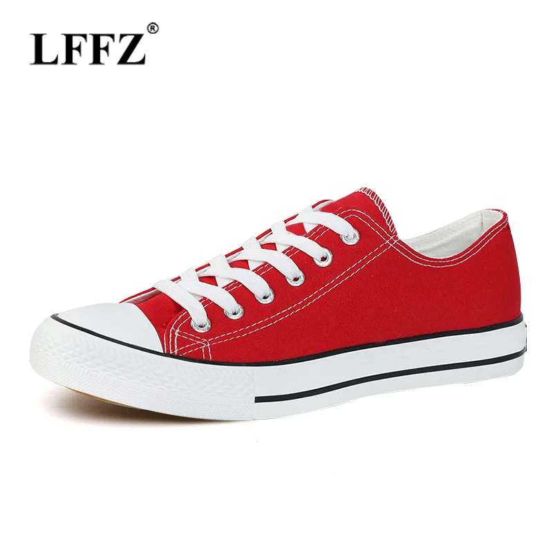 Lzzf/классическая женская парусиновая обувь; женские повседневные кроссовки с круглым носком на шнуровке; цвет красный, белый, черный, синий; большие размеры 44