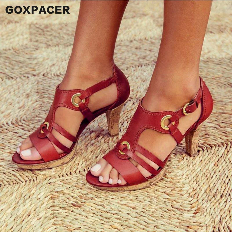 

GOXPACER Hot Style Waterproof Platform Metal Buckle High-Heel Women Plus-Size Sandals For Summer 2019