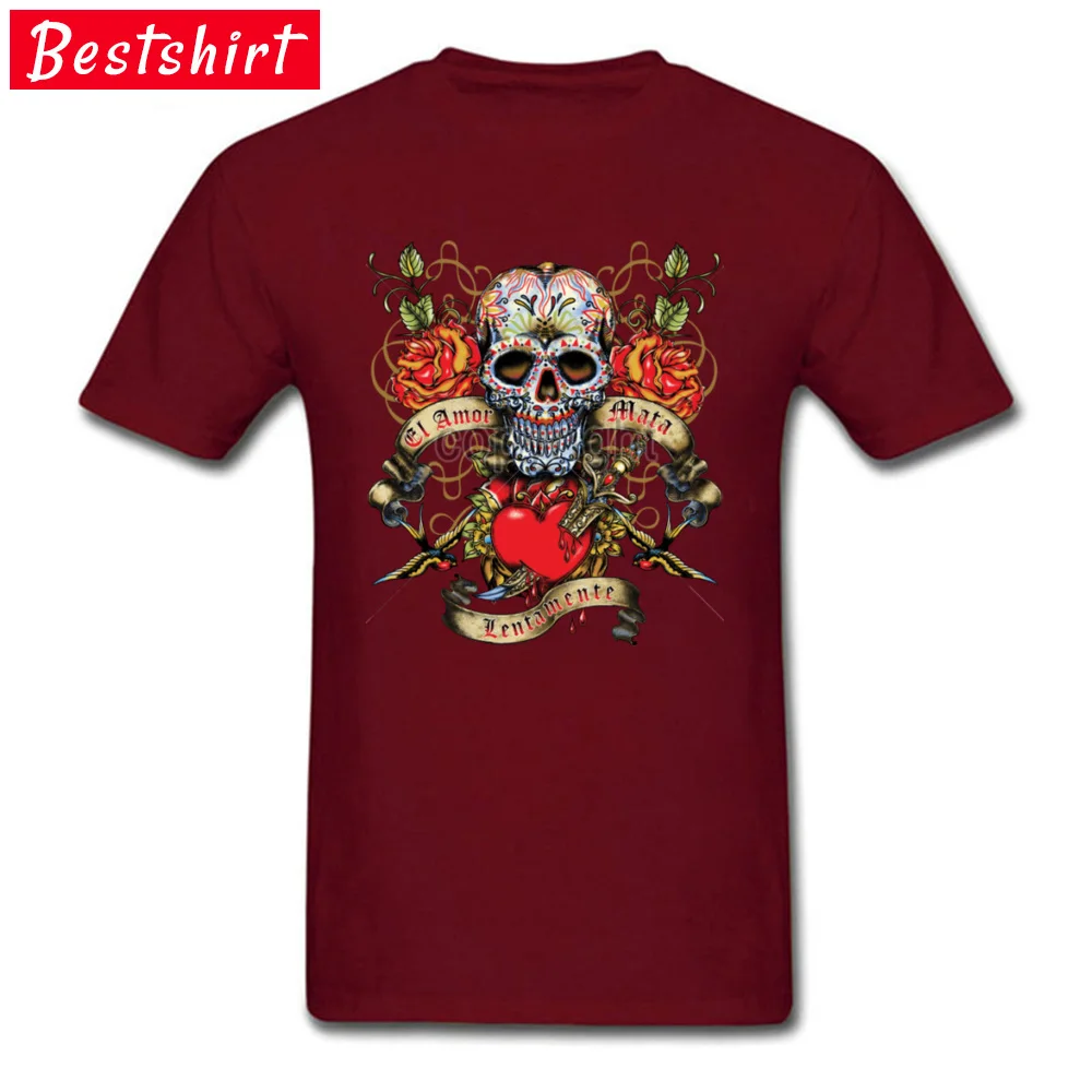Tops Shirt Chritmas Skull Summer Fall 2018 Newest Comics Short Sleeve 100% Cotton Crewneck Men Top T-shirts Comics Tops Shirts Chritmas Skull  maroon
