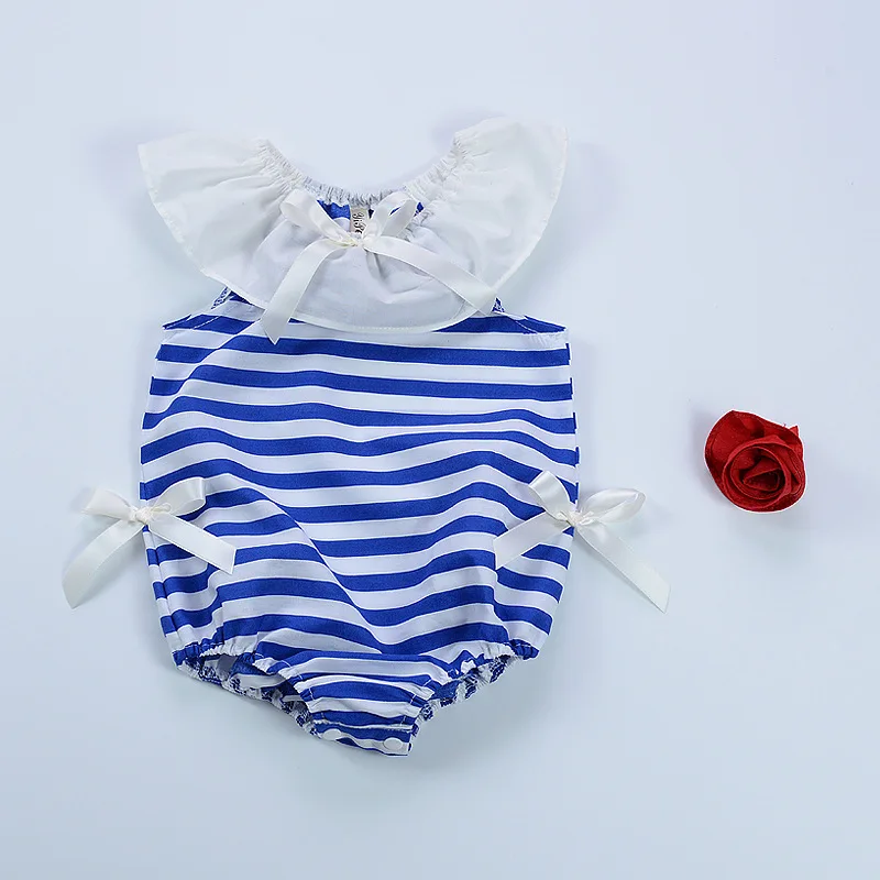 

2017 new Summer Baby Rompers Fashion stripes baby Girl clothes Lace blue Baby Rompers Newborn Jumpsuits Infant Clothing bebes