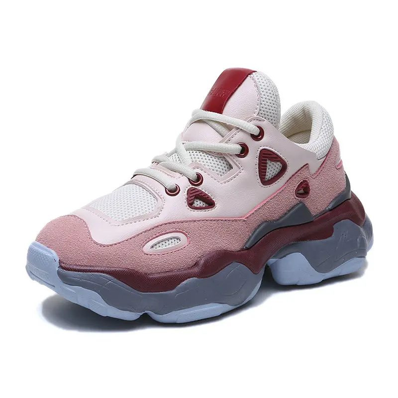 

35-40 2019 New Casual Women's Sneakers PU & Mesh Lace Up 6CM Platform Shoes Woman For Jeans Cool Girls Comfortable Footwear