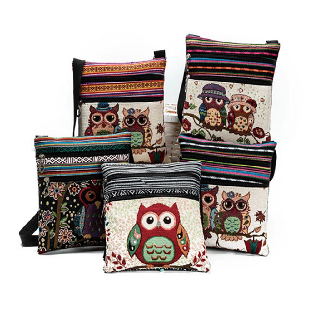 Wholesale Cute Owl Print Shoulder Bags For Women Mini Flap Messenger Bags Double Zipper Female ...