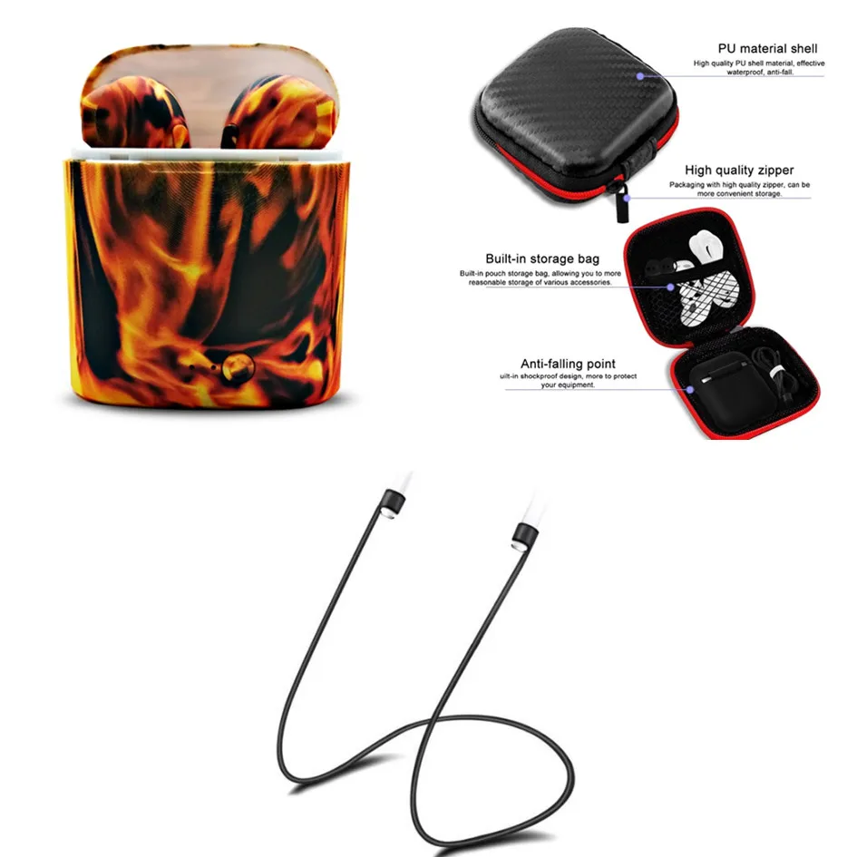 

camo I7S TWS Wireless earphone Bluetooth Earbuds Ture Twins Earpieces Stereo Music Headset with rope and earphones bag