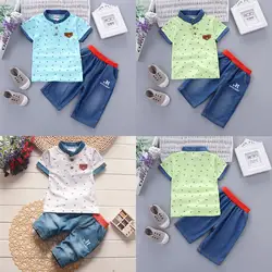 CHAMSGEND 2 шт одежда для малышей для мальчиков Смешанный хлопок костюм с коротким рукавом футболка и шорты наряды FEB25 P35