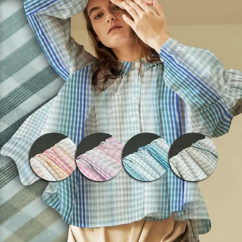 

Yarn-dyed check&plaid pattern gradient color silk blends cotton fabric,sewing for dress,skirt,shirt,blouse,craft by the yard