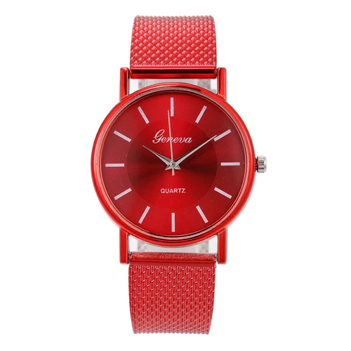 Geneva женские часы кварцевые Наручные Смотреть Простой циферблат аналоговые Reloj hombre силиконовый ремешок женские часы круглые модные часы B30 - Цвет: Красный