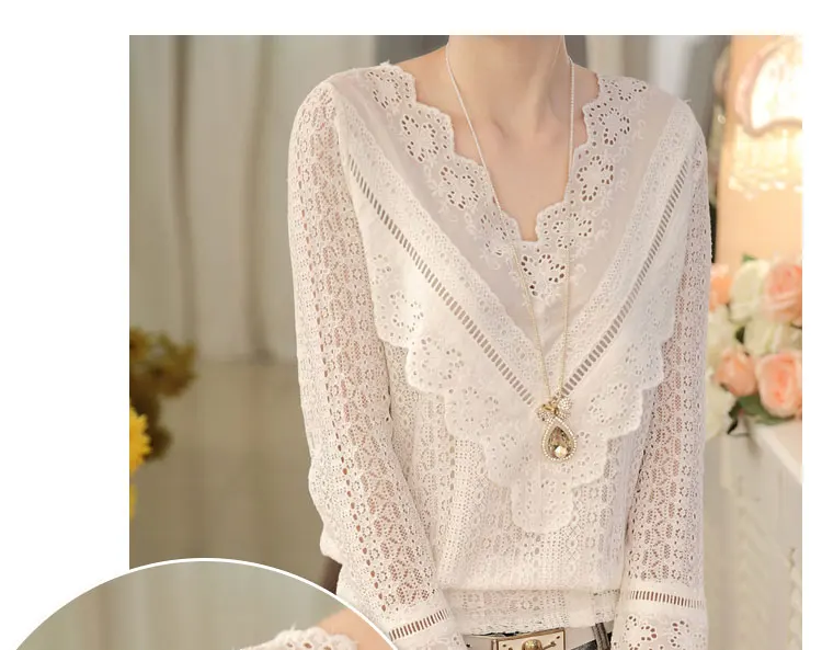 MSSNNG 2018 hot sale new arrival Spring and autumn Korean fashion women blouse V neck long sleeve slim lace female shirt  (14)