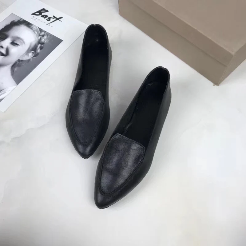 Women Shoes 100% Genuine Leather Flats Comfortable soft Pointed Toe Solid Pregnant Driving Ladies Loafers