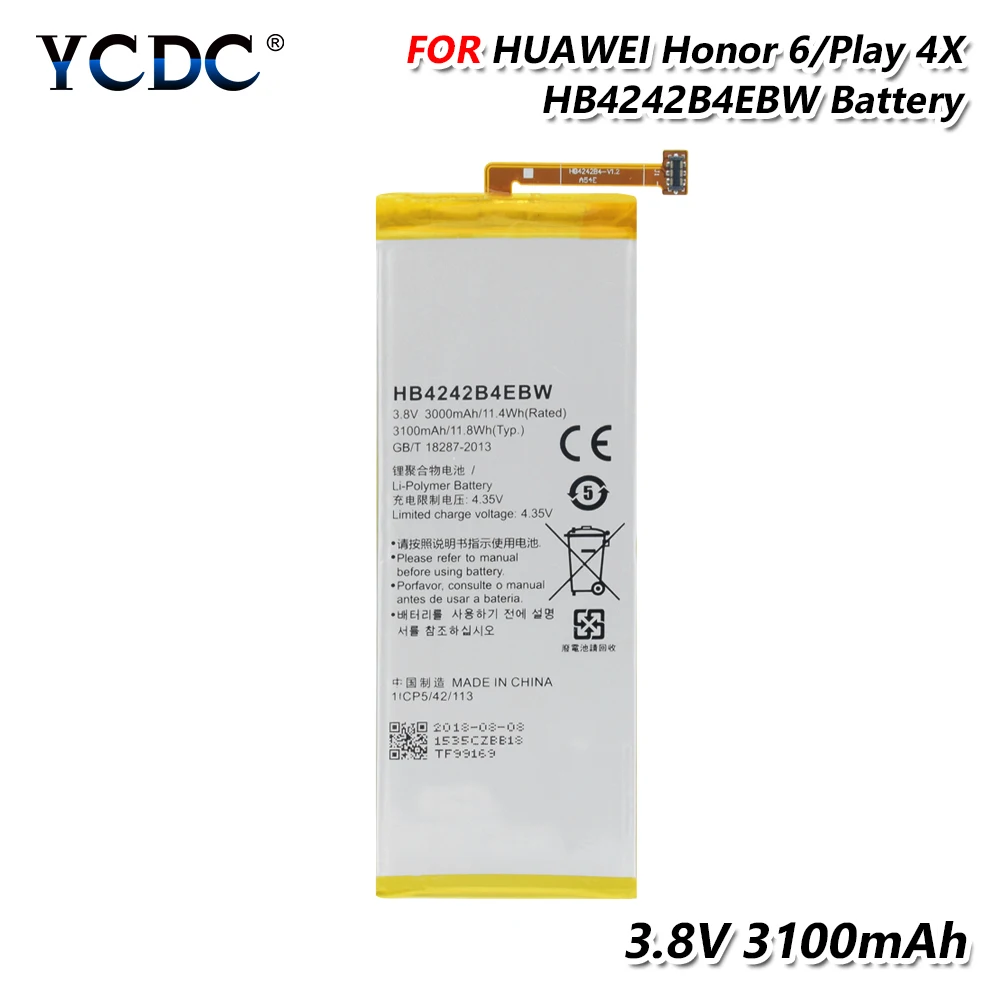 

2019 Original 3.8V 3100mAh HB4242B4EBW Replacement Battery For Huawei Honor 6 H60-L02 L04 4X Che2-L11 Phone Battery Rechargeable
