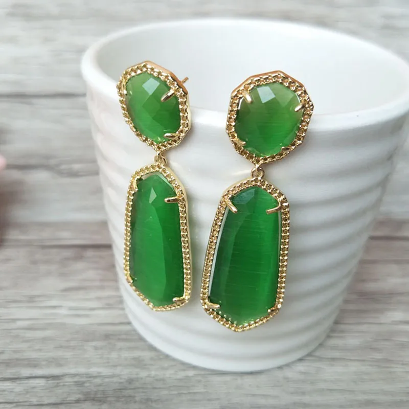 

1 Pair hexagon shaped opal Earrings CZ Crystal zircon Micro pave Dangle Earring,Cat Eyes' Gem stone Jewelry For Women ER246