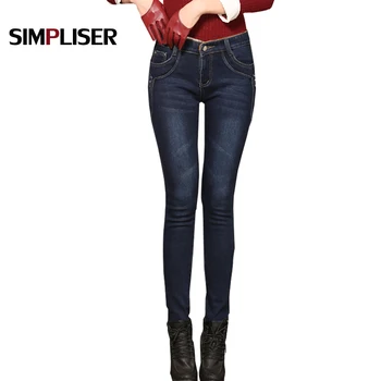 

SIMPLISER Velvet Warm Jeans Trousers Women 2018 Winter Plus Size 34 33 Ladies Stretch Pencil Pants Female Slim Jeans Leggings