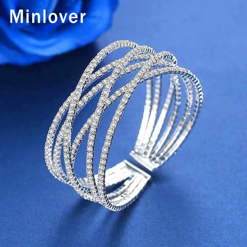 Minlover Кристалл многорядные браслеты для женщин серебро/золотистый цвет, много слоев браслеты для невесты свадебные украшения интимные аксессуары MSL366