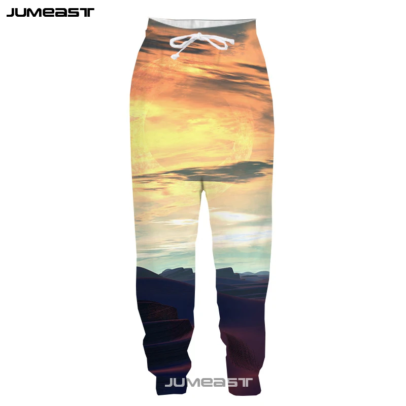 Jumeast 3D принт природные пейзажи Для мужчин/Для женщин брюки красивые реки и горы Повседневное спортивные свободные Размеры новинка Повседневные длинные брюки