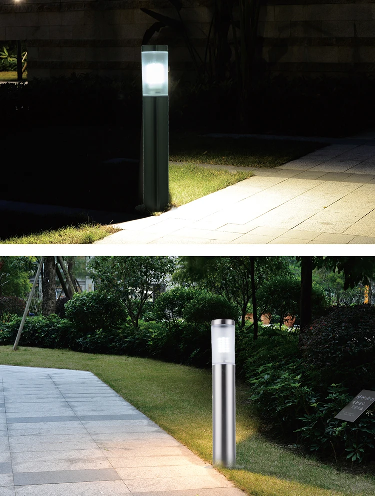 Светодиодный свет сада Путь Газон лампа с E27 лампы внутри Нержавеющая сталь уличный светодиодный Ландшафтный двор огни включают в себя 7 Вт дорожный столбик
