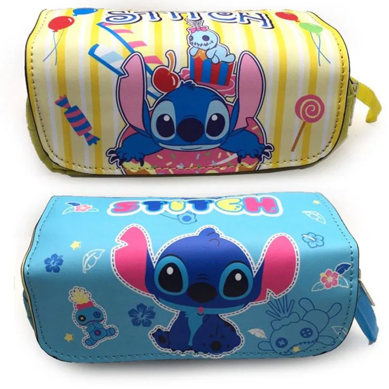 

1 Pcs Kawaii Cartoon Lilo Stitch Pencil Bags Double Zipper Stationery Leather Big Capacity Girls Cosmetic Bag School Supplies