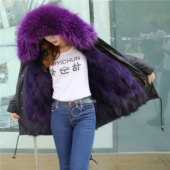 

Real Fox Fur Lined Parka 2018 New Long Women Winter Coats Women Natural Raccoon Fur Jacket Luxury Large Detachable Collar Parkas