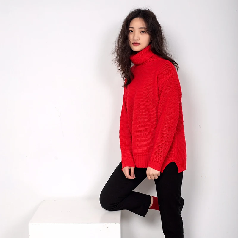 AOTEMAN Spring Winter Sweater Women Fashion Casual Solid Turtleneck Sweater Vintage Loose Long Sleeve Knitted Pullover Sweaters