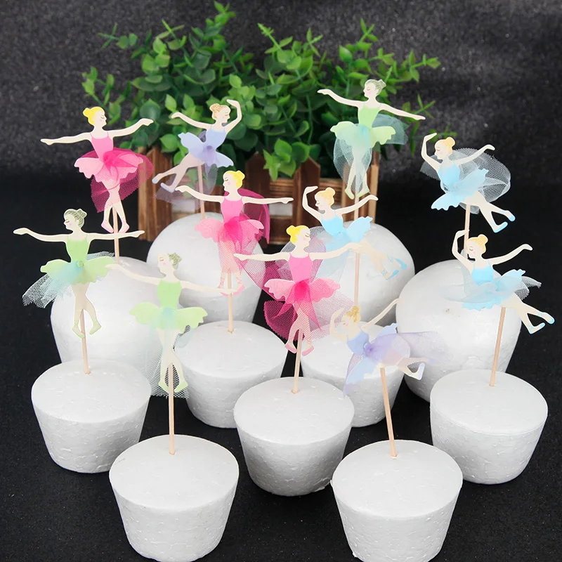 24pcs Dancing Girls Cupcake Cake Toppers Picks Ballet Girls Kids Birthday Party Decoration Supplies Baking Decoration