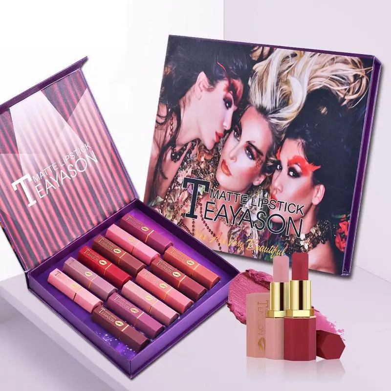 

12pcs/set Heart Shape Nude Matte Lipstick For Lips Waterproof Long Lasting Lip Makeup Velvet Red Tint Lipstick Make Up Kits