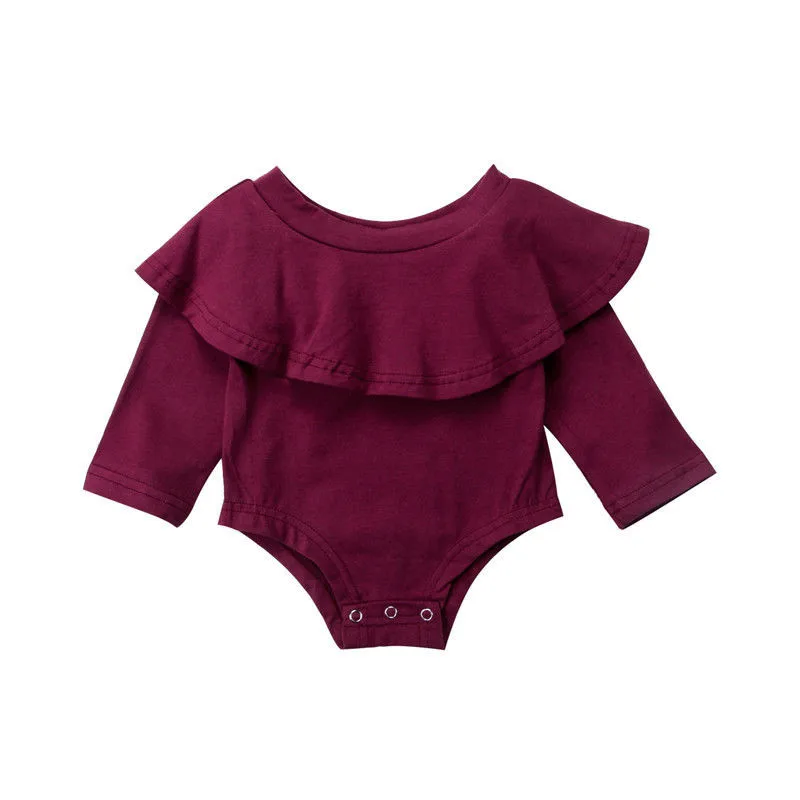 Toddler Kid Baby Girls Solid Color Off Shoulder Long Sleeve Fashion Romper Jumpsuit Outfits Set Clothes Hot Sale