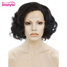 Imstyle парик на кружеве Волнистые Темно-коричневые короткие парики для женщин термостойкие волокна синтетический парик на шнурке натуральные волосы 10 дюймов Косплей