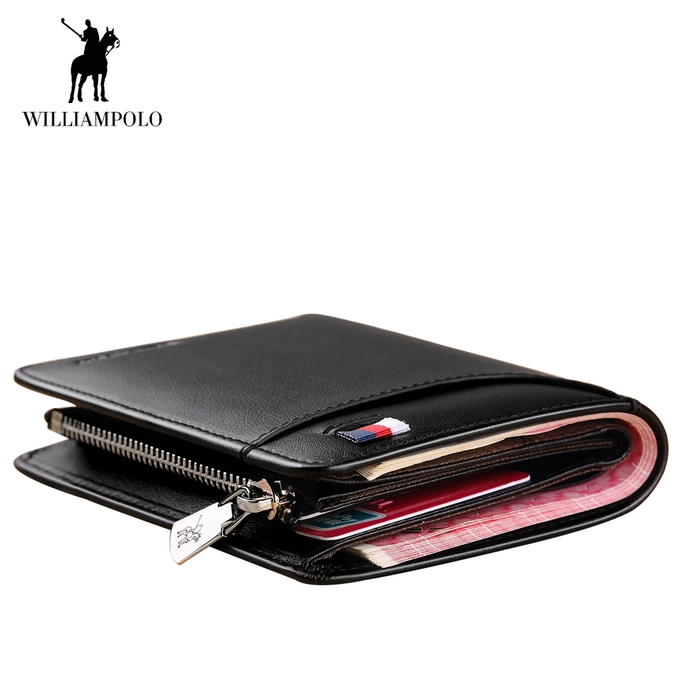 WilliamPOLO 2018 Men Wallet Short Credit Card Holder Genuine Leather Multi Card Case Organizer Purse with Zipper Pocket Portable