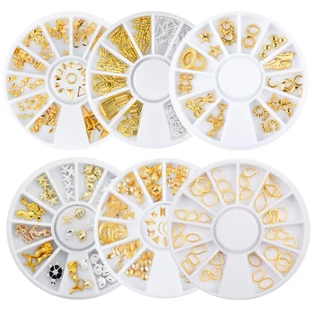 

1 Box Gold Silver Metal Nail Art Decorations Hollow Mixed Designs DIY Nails Studs Riverts Manicure Accessories Nail Wheel