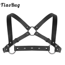 TiaoBug мужской черный PU кожаный X дизайн бондаж ремень Регулируемый Грудь Жгут металлические кольца ремень сексуальный мужской БДСМ костюм бандаж