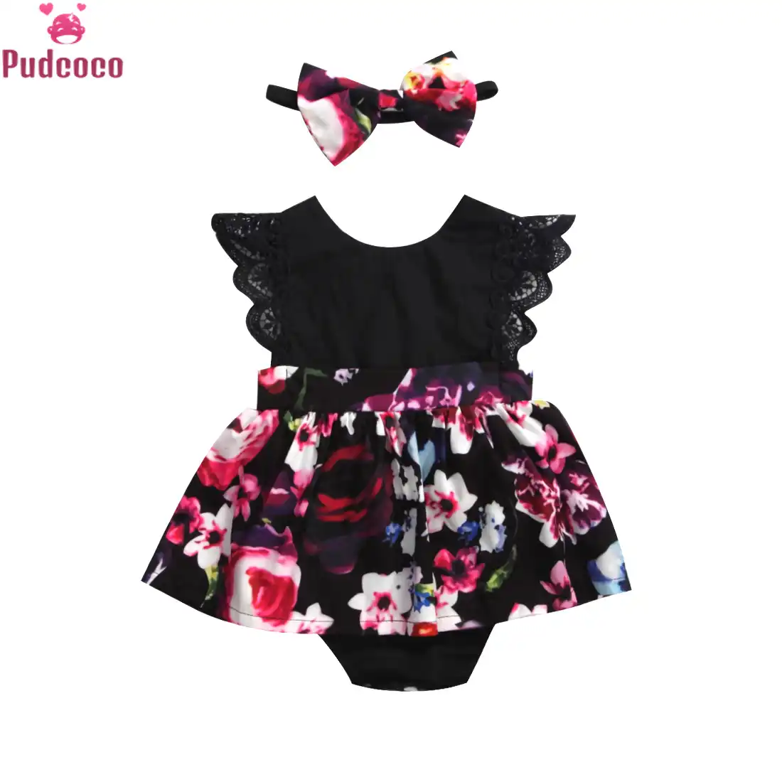 Floral Summer Party Princess Dress+Headband Outfits 3Pcs//Set Newborn Infant Toddler Baby Girls Romper Bodysuit