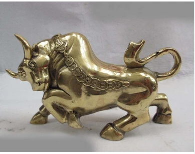 

Copper Brass crafts decoration Chinese Folk Copper Bronze Fengshui Lucky Wealth Coin Cattle bull Wild ox Statue