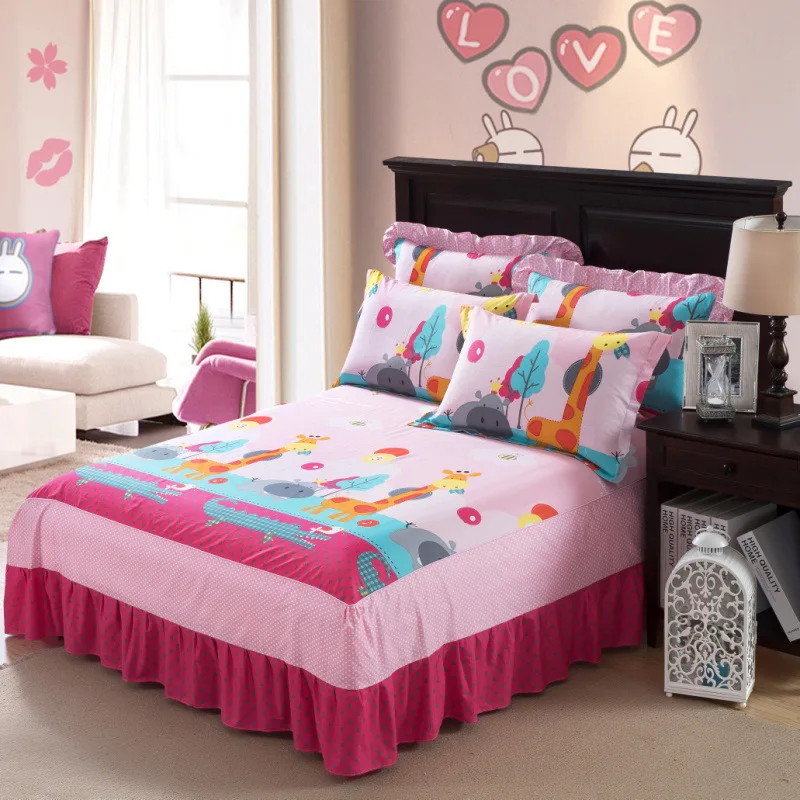 Buy Lovely Cartoon Bed Cover 3Pcs Set Bed Skirt+Pillow