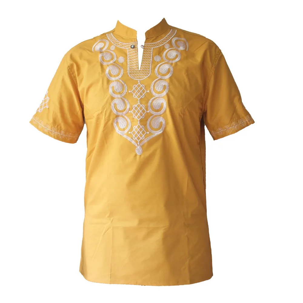 

Africa Ethnic Embroidery Tops Men`s Dashiki Yellow Kwanzaa Shirts foe Male