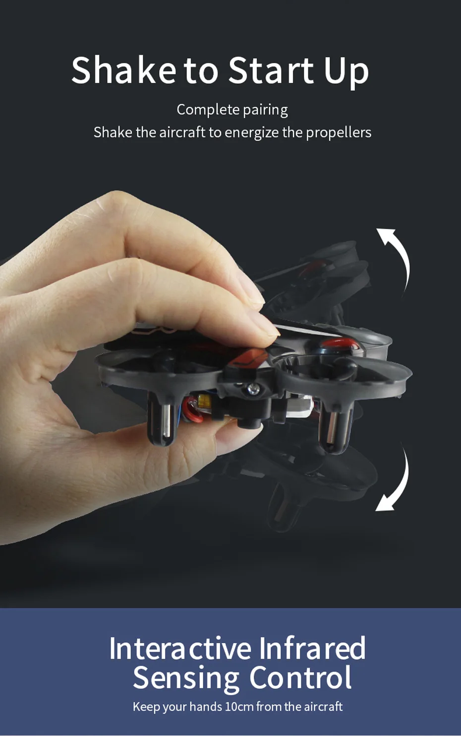 JJRC H56 Mini Drone, shake theaircraft to energize the propellers interactive inf