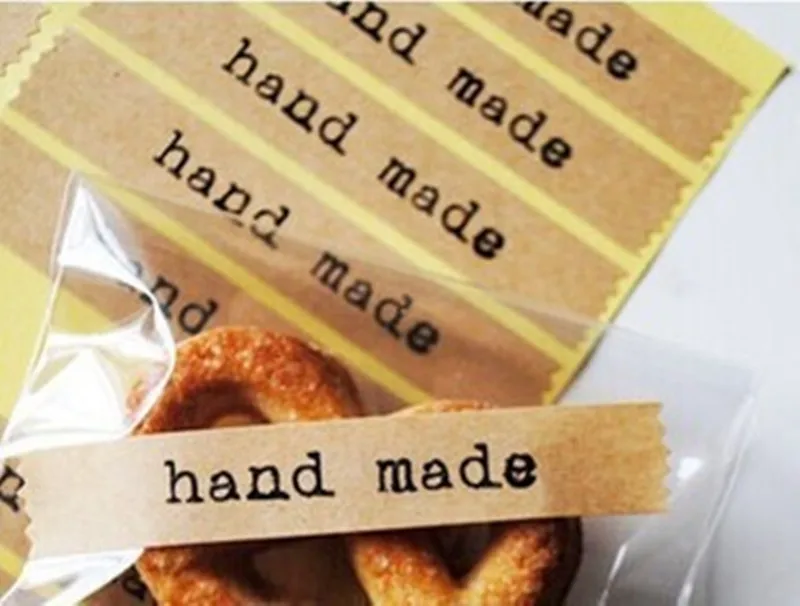 600 Vintage Kraft "Hand Made" Gift Seal Label Sticker for Party Favor Cookie Bag Candy Box Decor